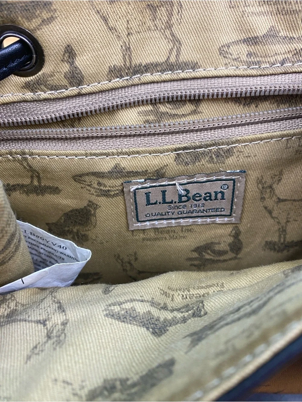 Vintage LL Bean Town and Field Rucksack Black Leather Drawstring Backpack Purse